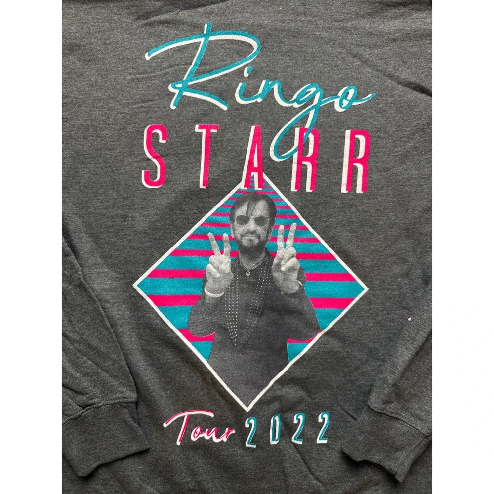 Ringo Starr Tour 2022 Zip Up‎ Hoodie Gray Neon Graphic Concert Merch Mens Small